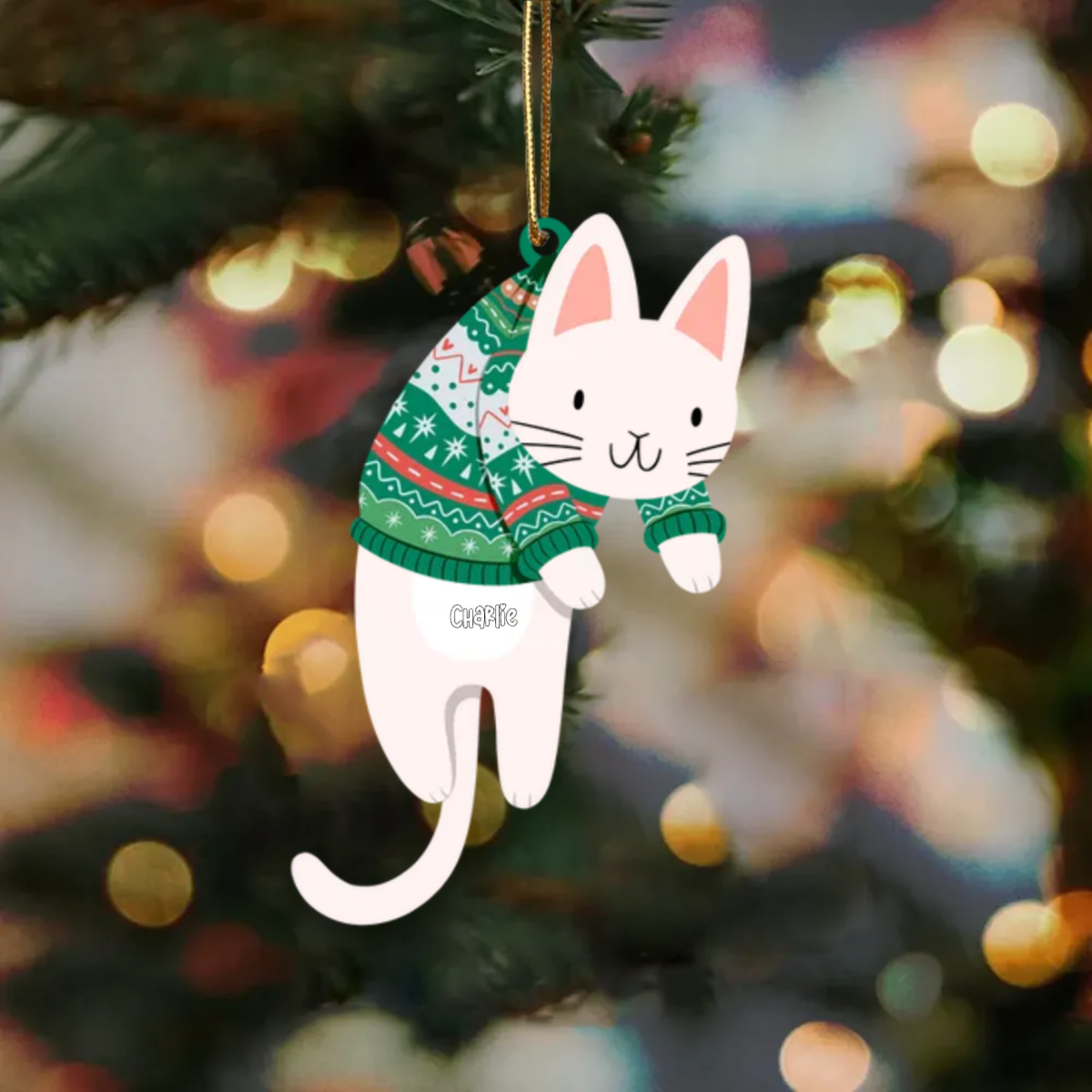Weihnachtsschmuck Hängende Katzen mit Name Acrylschmuck