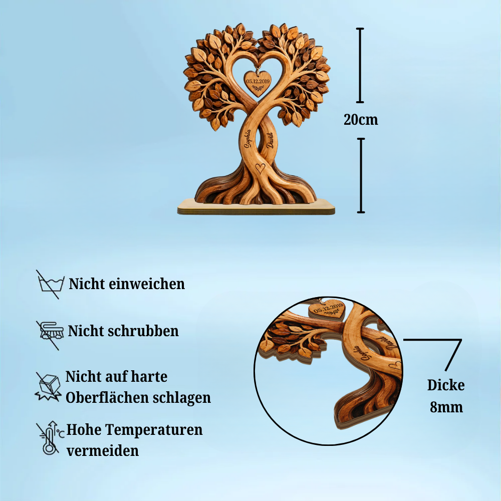Personalisierter Holzaufsteller mit Herzbaum für Paar Jahrestagsgeschenk