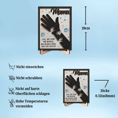 Personalisierte Holztafel mit Hände für Mama und Oma