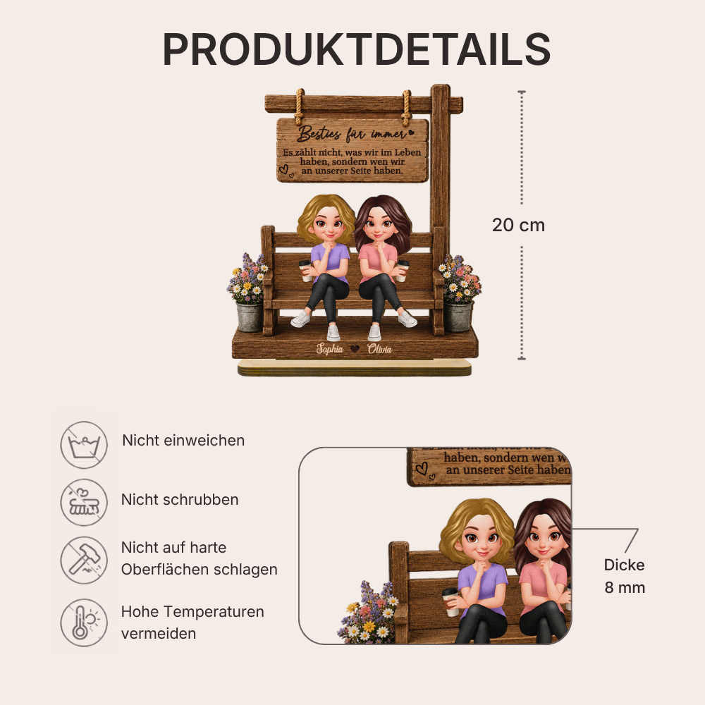 Personalisierter Holzaufsteller für beste Freundinnen & Schwestern – mit 2–4 Frauen