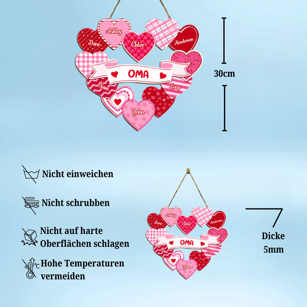 Personalisiertes Holzschild mit Herzen und Namen Geschenk für Oma