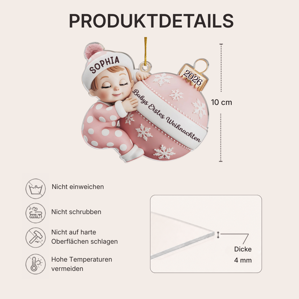 "Babys Erstes Weihnachten" Acryl-Anhänger mit Name Personalisierter Weihnachtschmuck