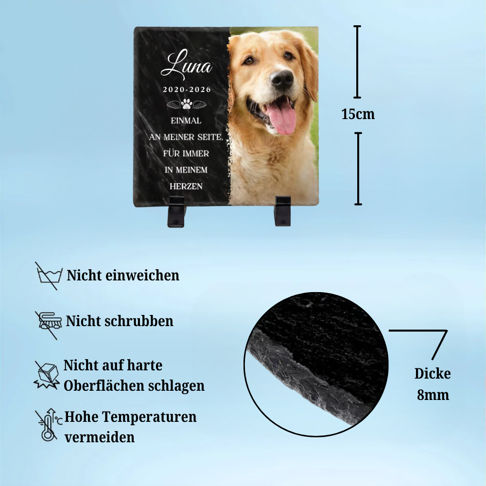 Personalisierte Schieferplatte mit Foto Trauergeschenk für Haustiere