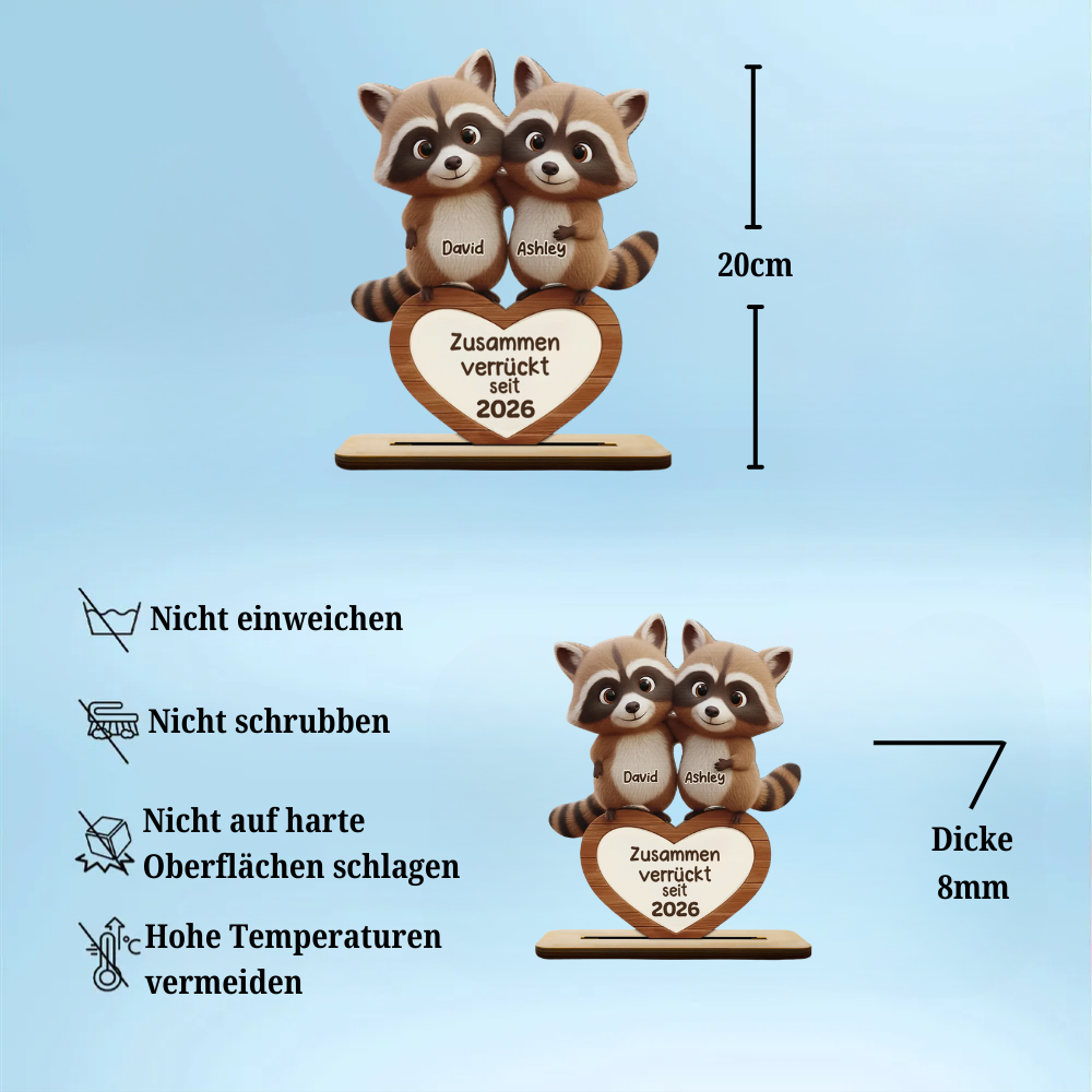 Waschbärenpaar - Personalisierter Holzaufsteller mit Namen