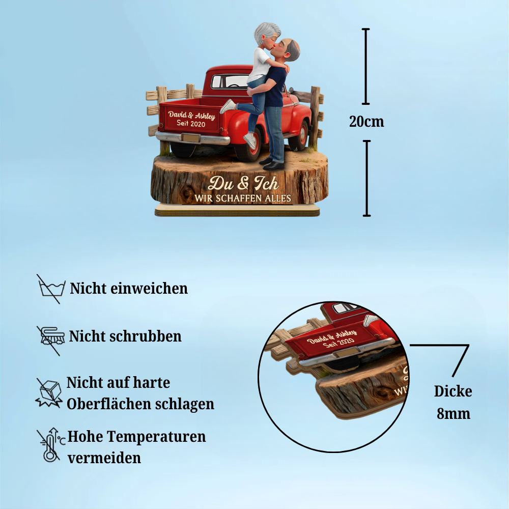 Pick-up-LKW und Paar Personalisierter Holzaufsteller mit Spruch