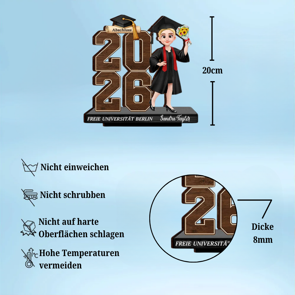 Abschlussfeier - Personalisierter Holzaufsteller für Sohn und Tochter