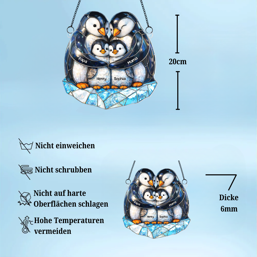 Pinguinfamilie - Sonnenfänger Ornament mit Namen Geschenk für Papa und Mama
