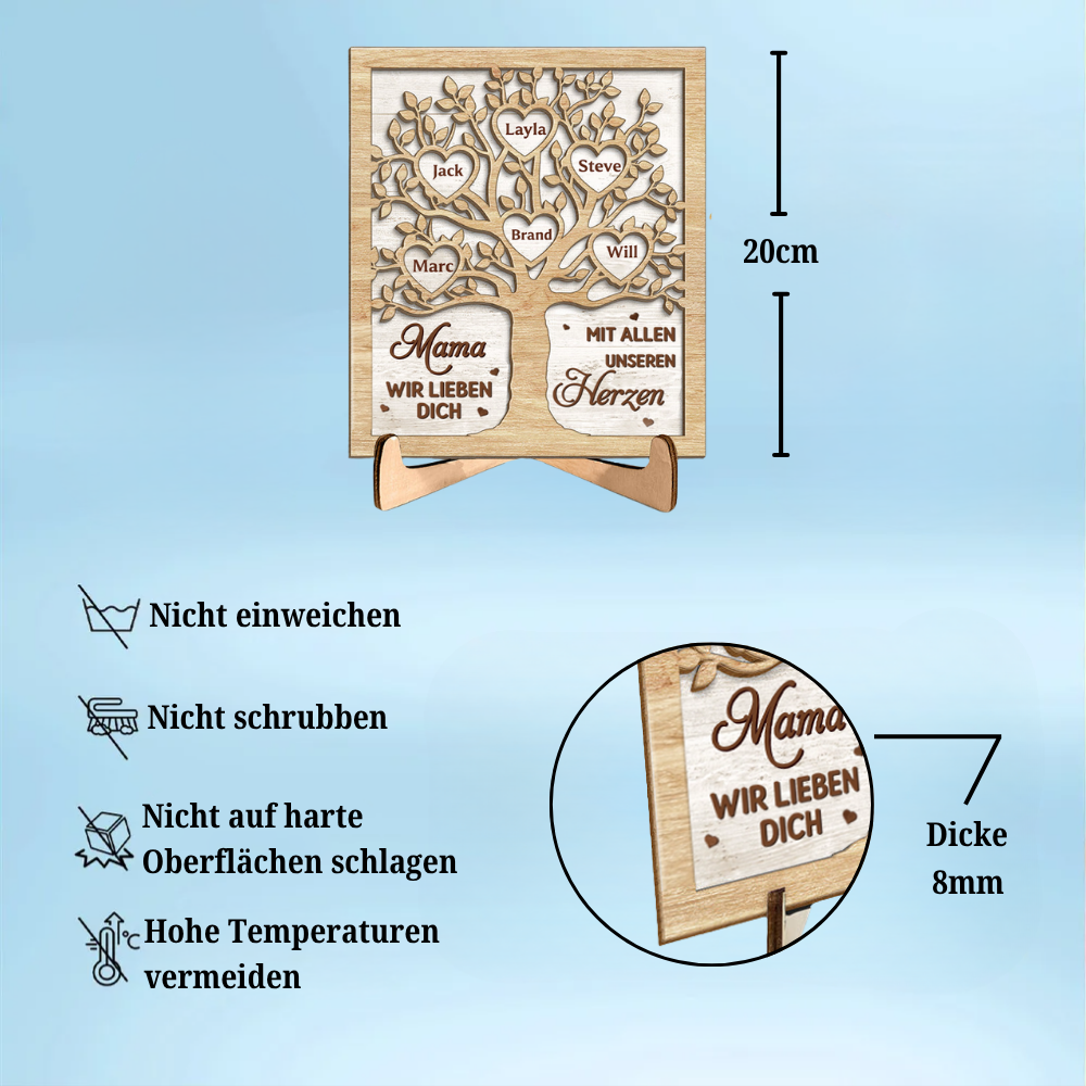 Personalisierter Holzaufsteller mit Familienbaum Geschenk für Mama und Oma