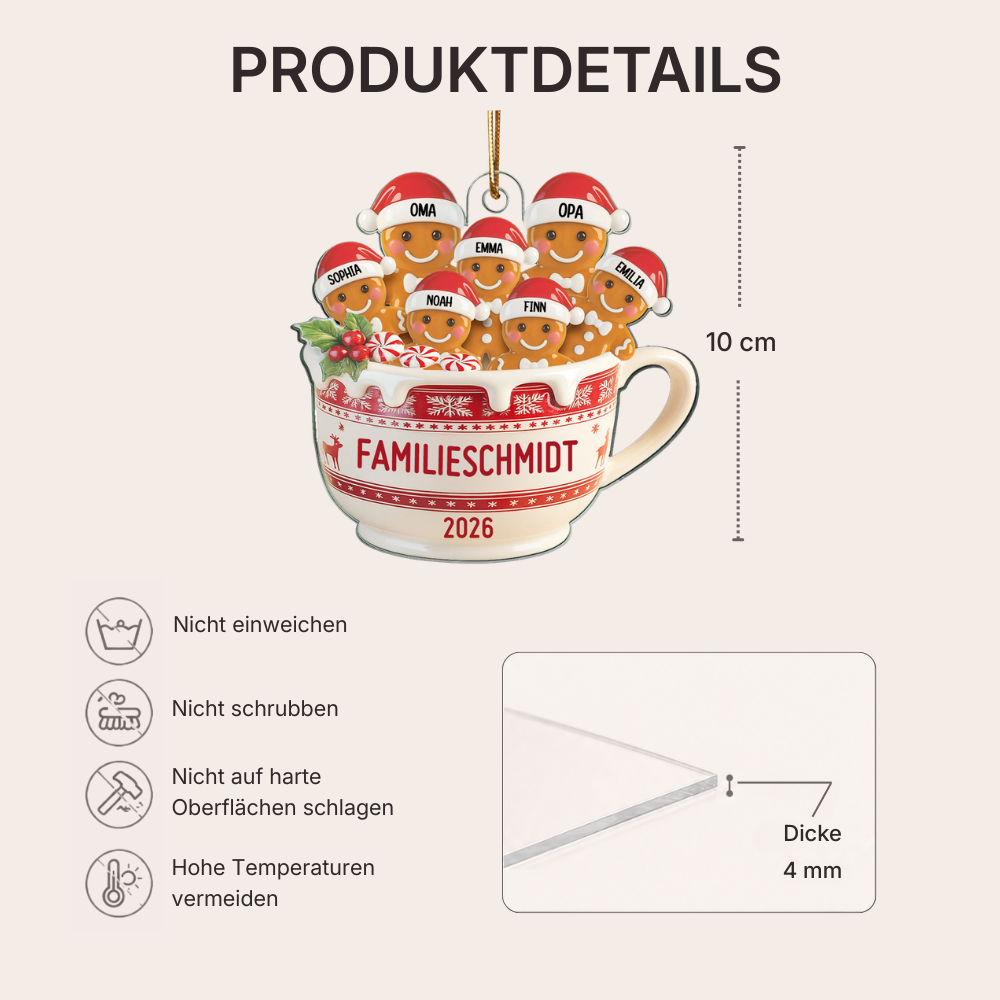 Personalisierter Acryl-Weihnachtsanhänger – Lebkuchenfamilie mit Namen