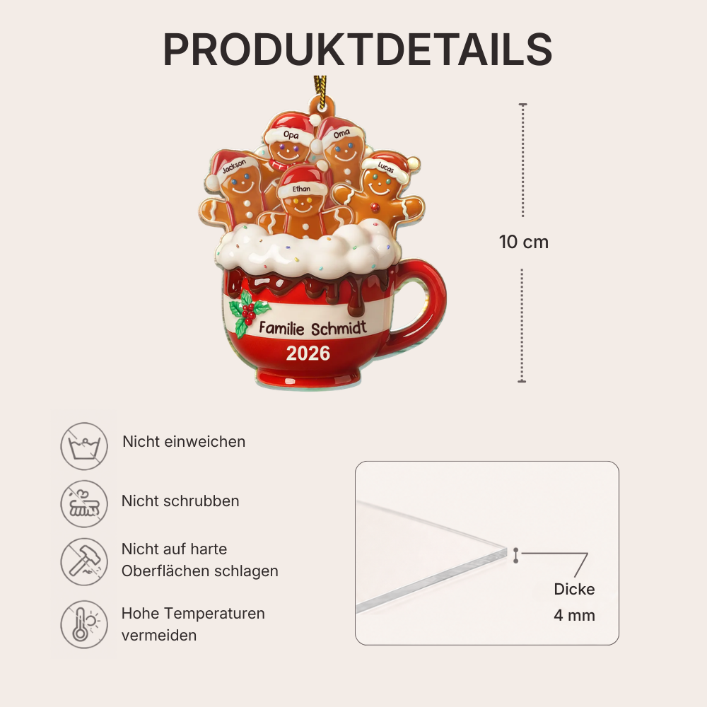 Personalisierter Acryl-Weihnachtsanhänger – Lebkuchenfamilie mit Namen