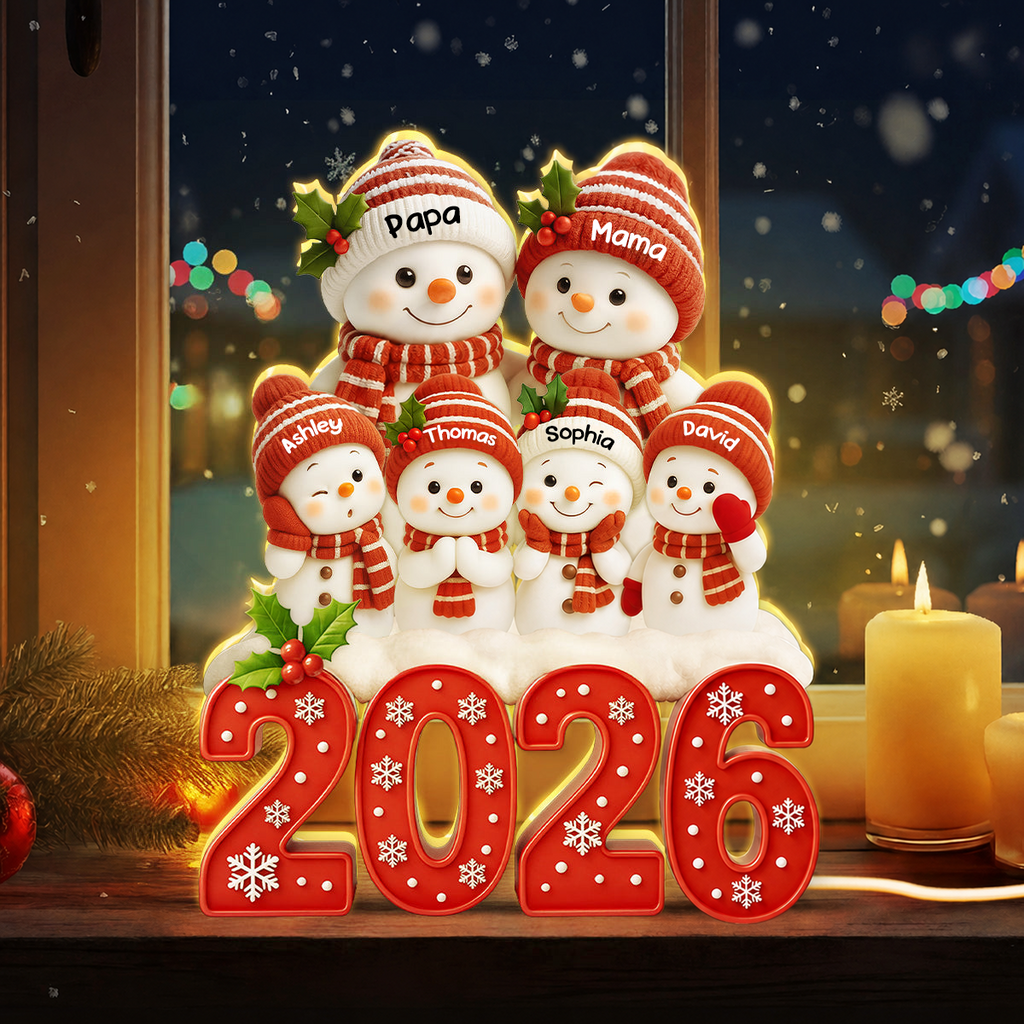 Personalisierte LED-Lichtbox für die Familie – Weihnachtsmotiv 2026 mit Namen