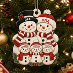 Personalisierter Holz-Weihnachtsanhänger mit Namen – Schneemannfamilie