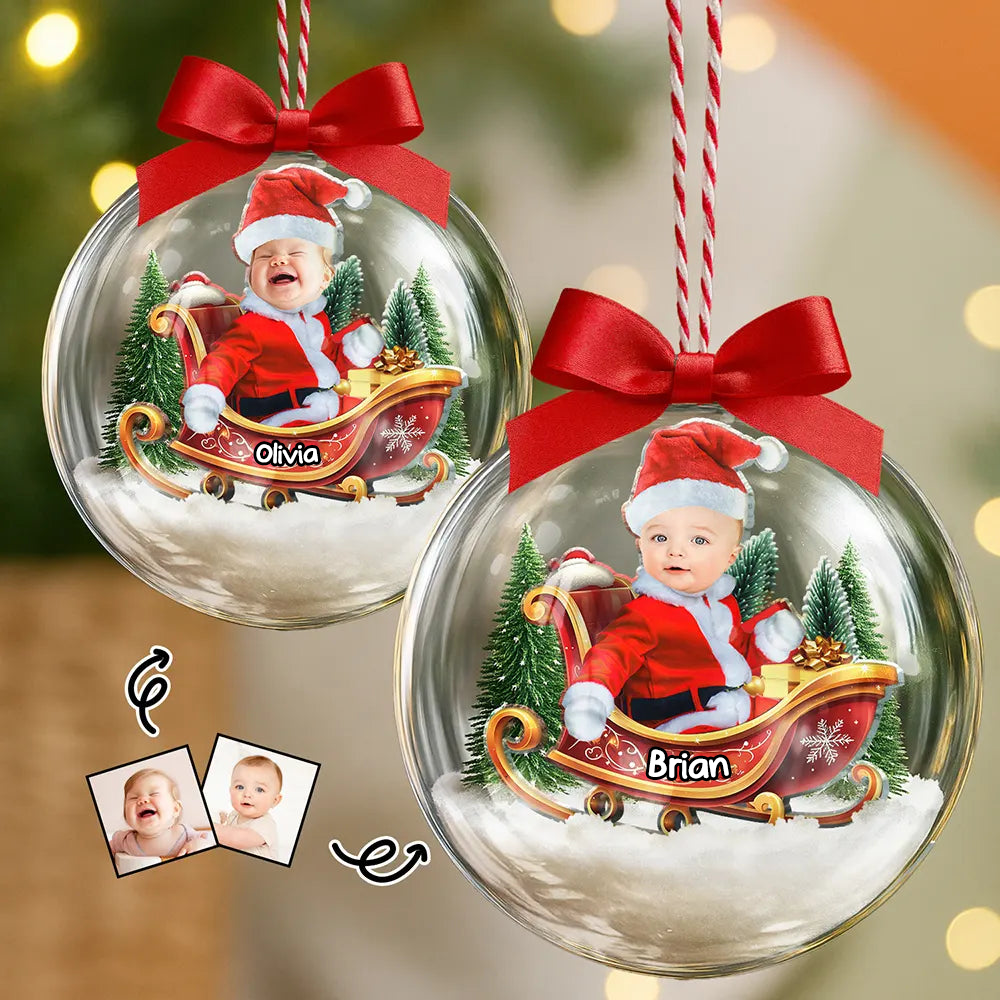 Personalisierte 3D-Acrylkugel mit Foto – Baby oder Kind im Schlitten