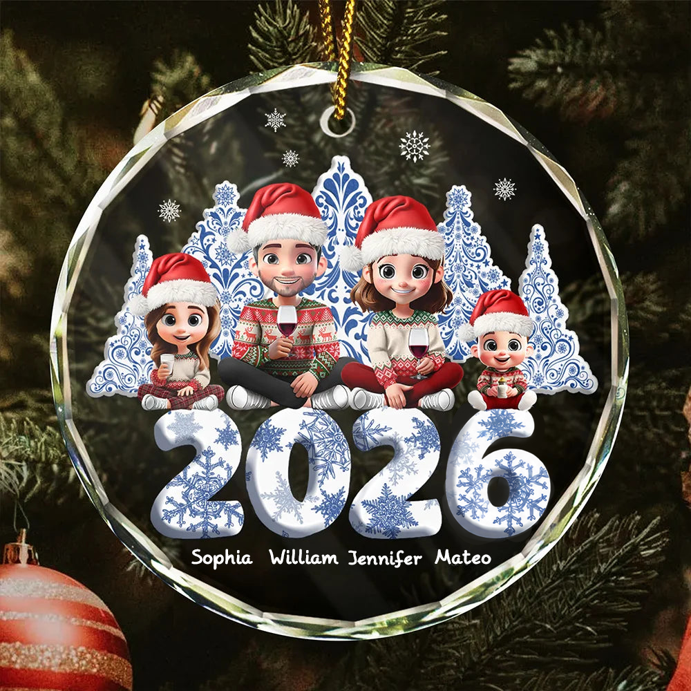 2025 Familie - Personalisiertes Glasornament Christbaumschmuck mit Eltern und Kinder