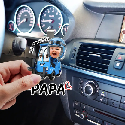 Kind und Niedliche Rennwagen-Sonnenblendenclip mit Foto "Fahr Vorsichtig, Papa"