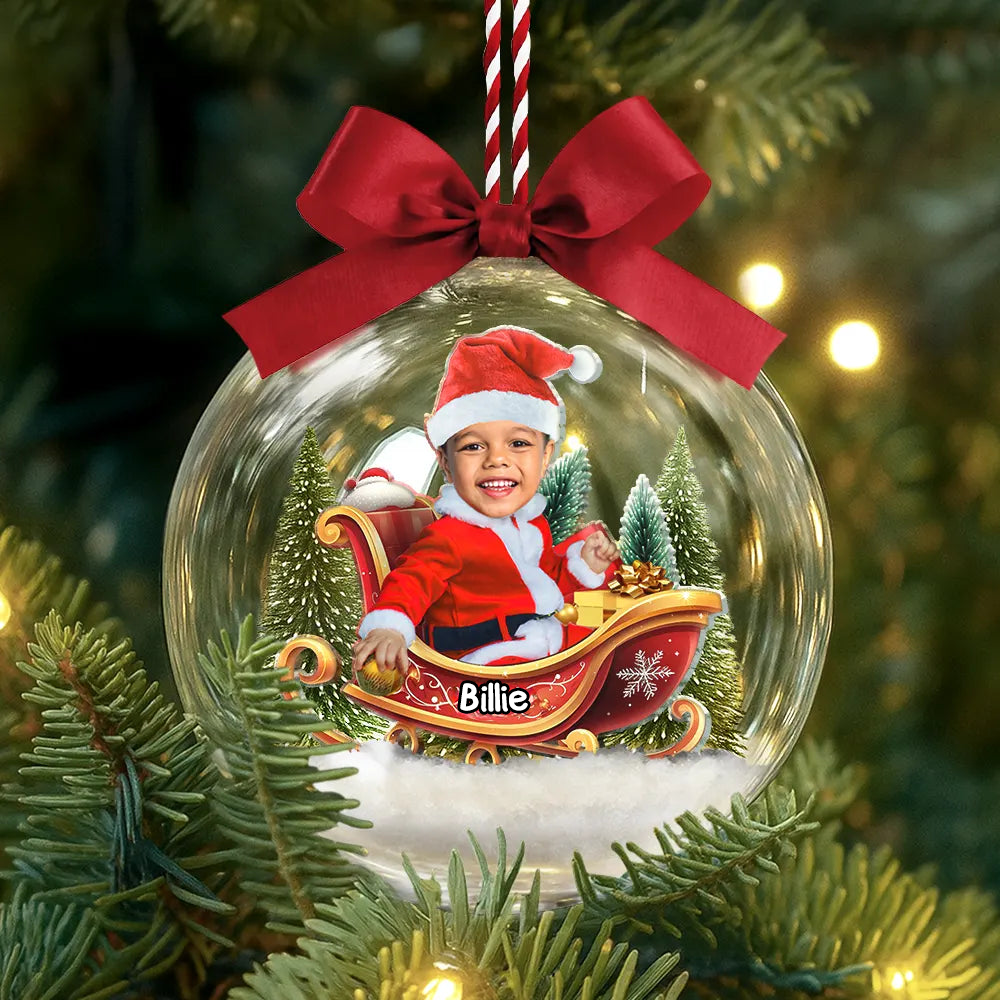 Personalisierte 3D-Acrylkugel mit Foto – Baby oder Kind im Schlitten
