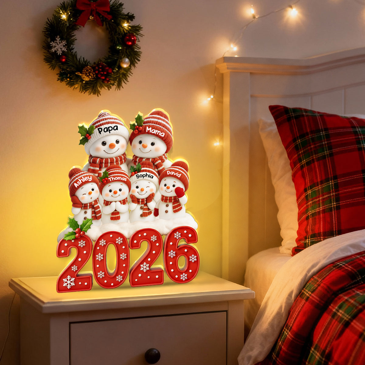 Personalisierte LED-Lichtbox für die Familie – Weihnachtsmotiv 2026 mit Namen