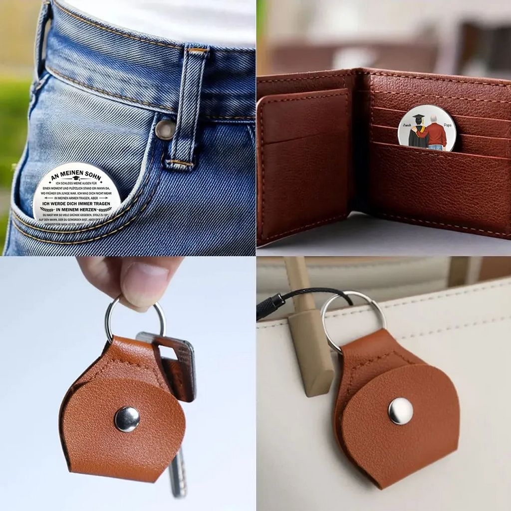 "An meinen Sohn" Taschenumarmung mit Spruch und Figuren Geschenk zum Abschluss