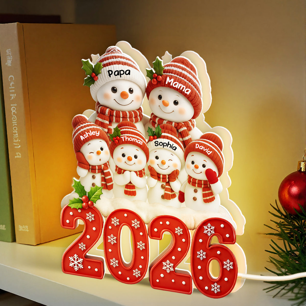 Personalisierte LED-Lichtbox für die Familie – Weihnachtsmotiv 2026 mit Namen