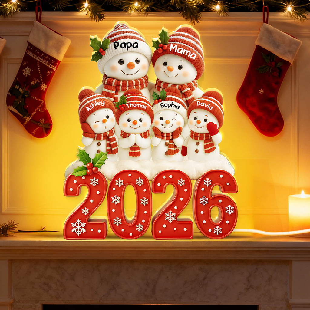 Personalisierte LED-Lichtbox für die Familie – Weihnachtsmotiv 2026 mit Namen