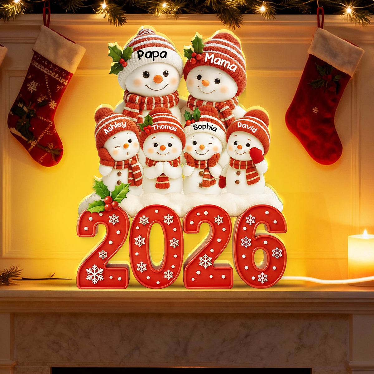 Personalisierte LED-Lichtbox für die Familie – Weihnachtsmotiv 2026 mit Namen