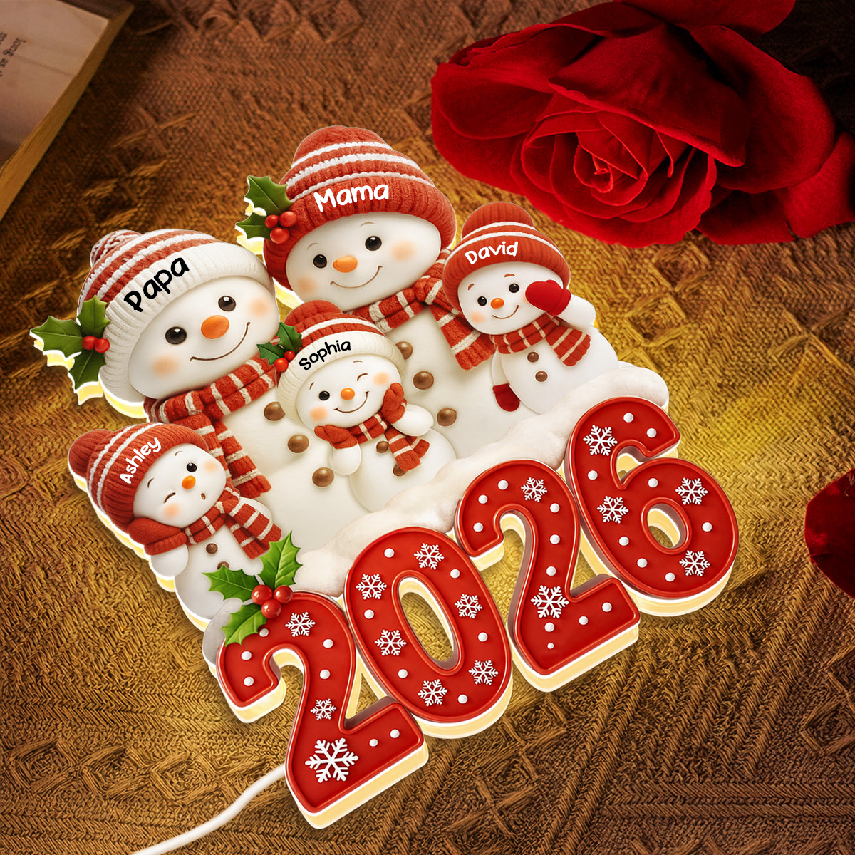 Personalisierte LED-Lichtbox für die Familie – Weihnachtsmotiv 2026 mit Namen