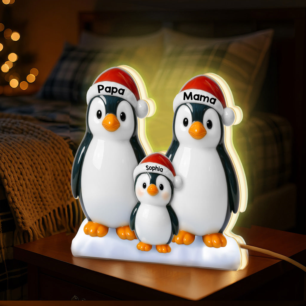 Personalisierte LED-Lichtbox für Oma & Opa – Pinguin-Motiv mit Namen