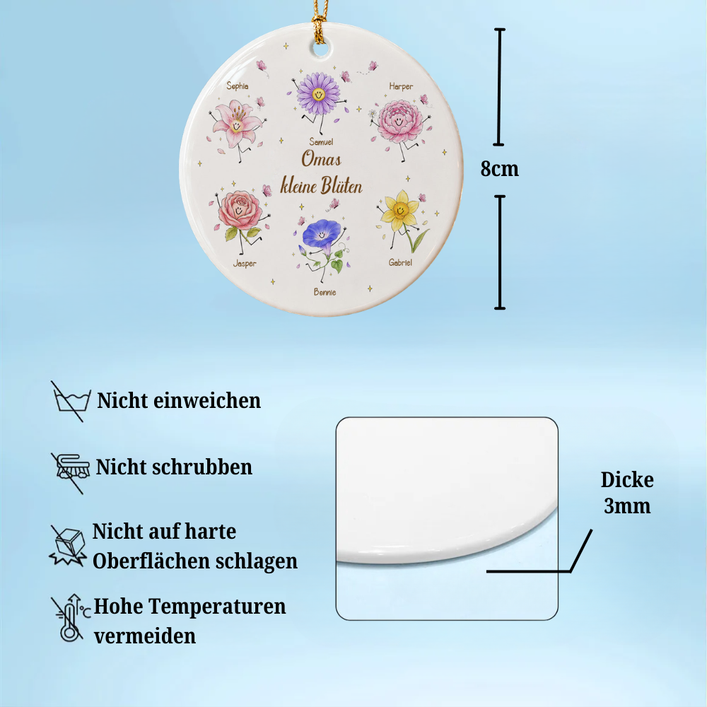 Personalisierter Keramik-Weihnachtsanhänger mit Geburtsblumen & Namen