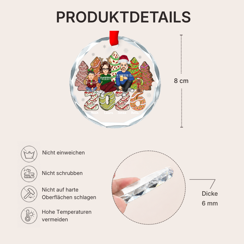 2025 Familie Kuchen & Keksbäume Personalisierter Glasornament Christbaumschmuck mit Eltern, Kinder und Haustiere