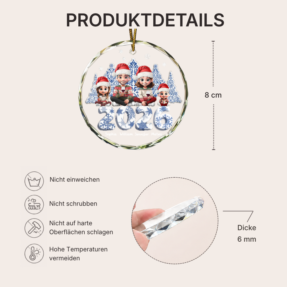 2025 Familie - Personalisiertes Glasornament Christbaumschmuck mit Eltern und Kinder