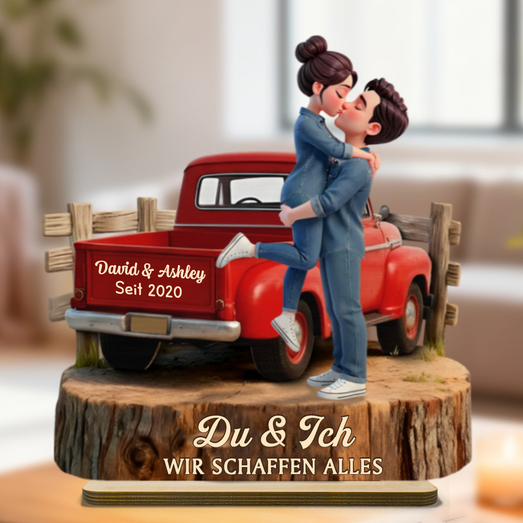 Pick-up-LKW und Paar Personalisierter Holzaufsteller mit Spruch