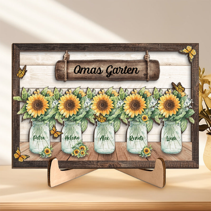 Personalisierte Holztafel mit Vasen für Oma und Mama