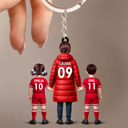 Fußballmama und Kinder- Acrylschlüsselanhänger mit Trikots und Namen