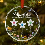 Personalisierter Glas-Weihnachtsanhänger mit Blumen – für Schwester, Freunde, Oma & Mama