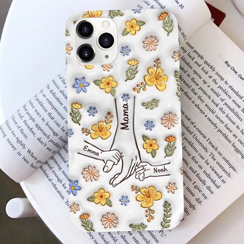 Hand-in-Hand Silikonhandyhülle für iPhone und Samsung mit Namen Geschenk für Mama und Oma