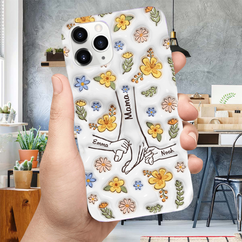 Hand-in-Hand Silikonhandyhülle für iPhone und Samsung mit Namen Geschenk für Mama und Oma