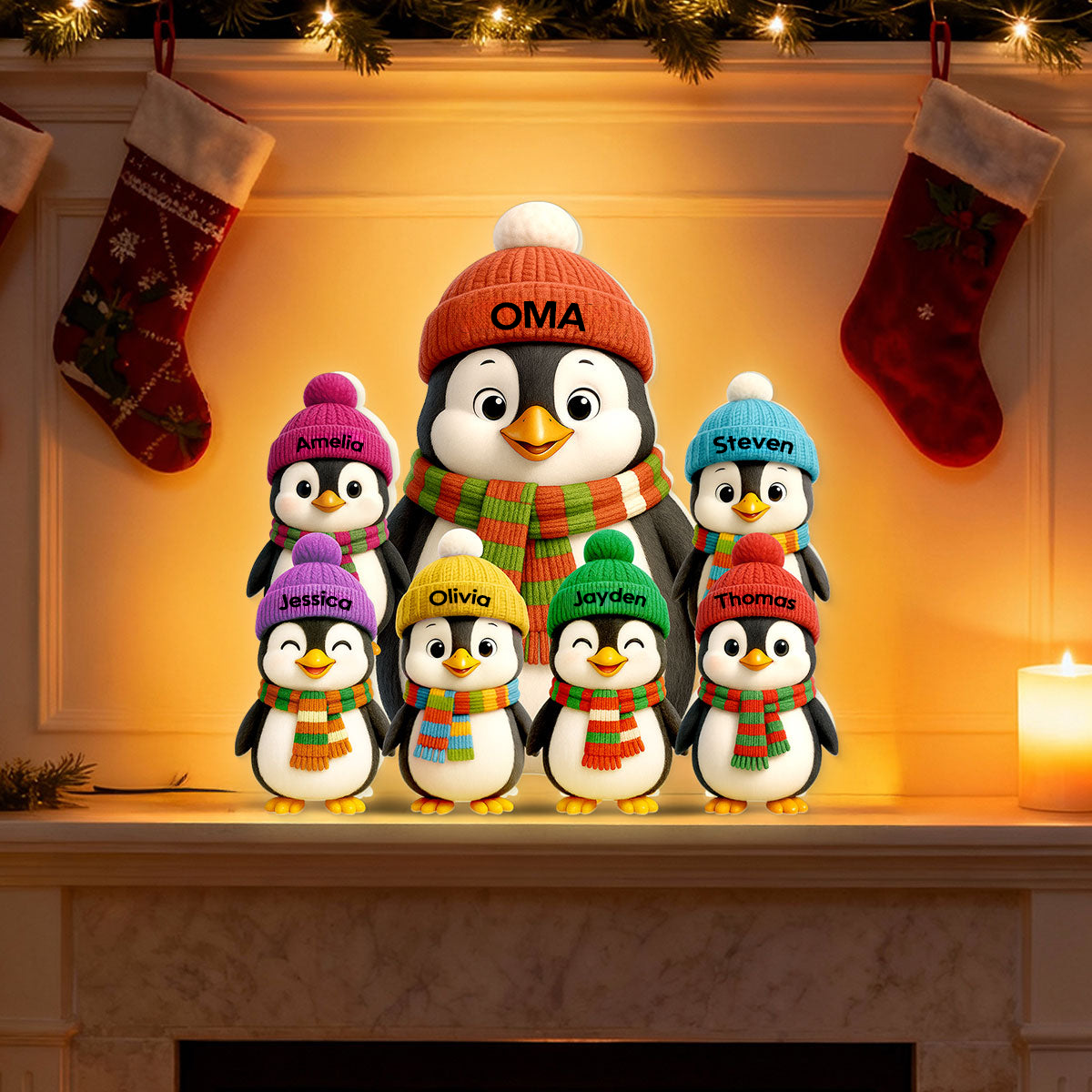 Personalisierte LED-Lichtbox für Oma – Pinguin-Motiv mit Namen