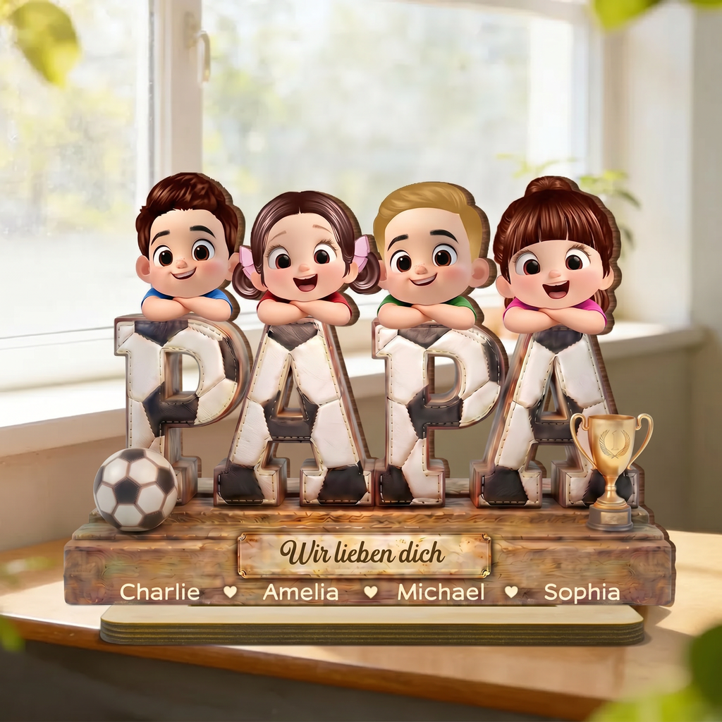 Vintage Fußballpapa Personalisierter PAPA-Holzaufsteller mit Kinder
