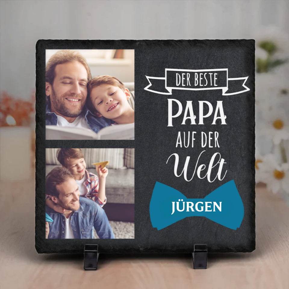 " Der beste Papa auf der Welt" - Schieferplatte mit Foto und Name