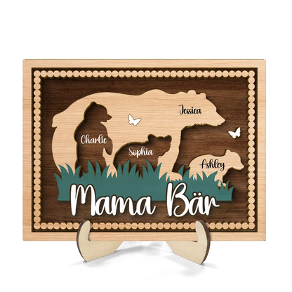 Mama Bär-Personalisierter 2-Schicht-Holzaufsteller mit Bärenmotiv