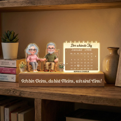 Personalisiertes LED-Nachtlicht mit Paar und Kalendar Geschenk zum Jahrestag