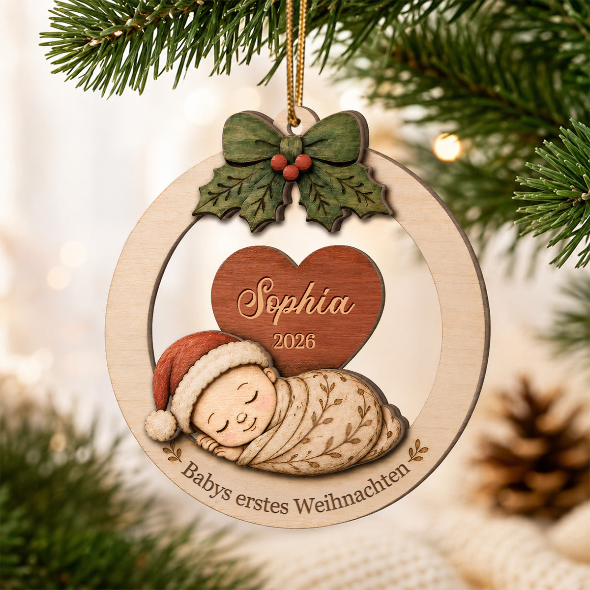 Personalisierter 2-lagiger Holz-Weihnachtsanhänger – Babys erstes Weihnachten