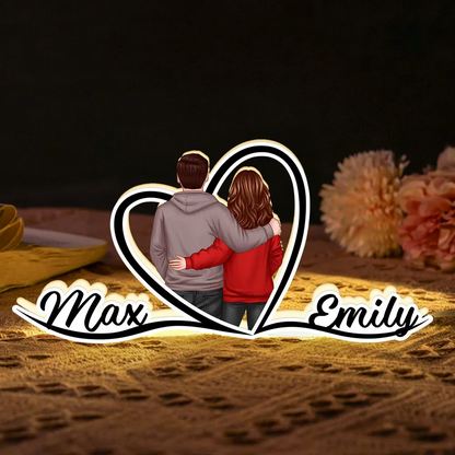Paar mit Herz-Personalisierte Lichtbox mit Namen und Figuren Geschenk zum Valentinstag