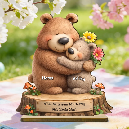 Personalisierter Holzaufsteller mit Bärenmotiv Geschenk für Mama und Oma