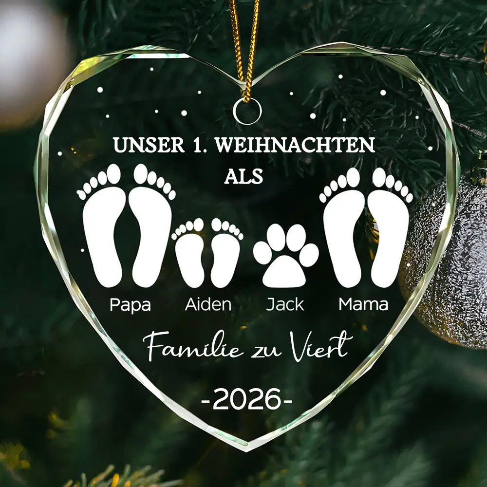 Personalisierter Glas-Weihnachtsanhänger –  Unser 1. Weihnachten als Familie