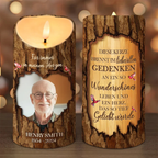 Personalisierte LED-Kerze mit Holzmaserungsmuster Trauerkerze
