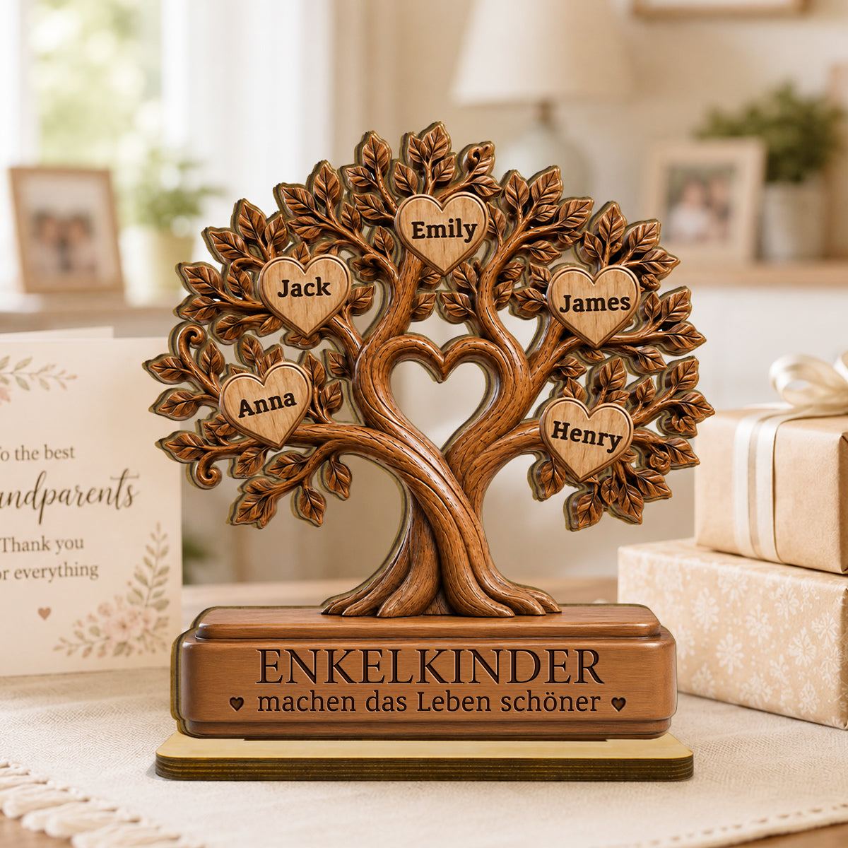 Personalisierter Holzaufsteller für Oma – Familienbaum mit Namen
