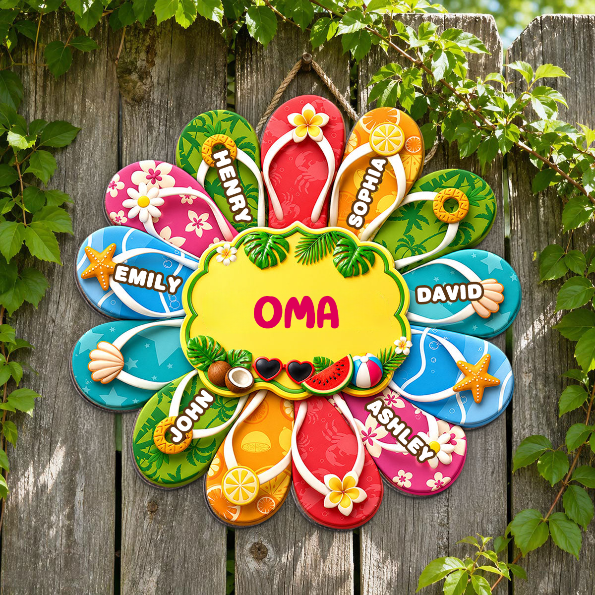 Personalisiertes Holzschild  - Flip-Flop-Dekoanhänger für Oma