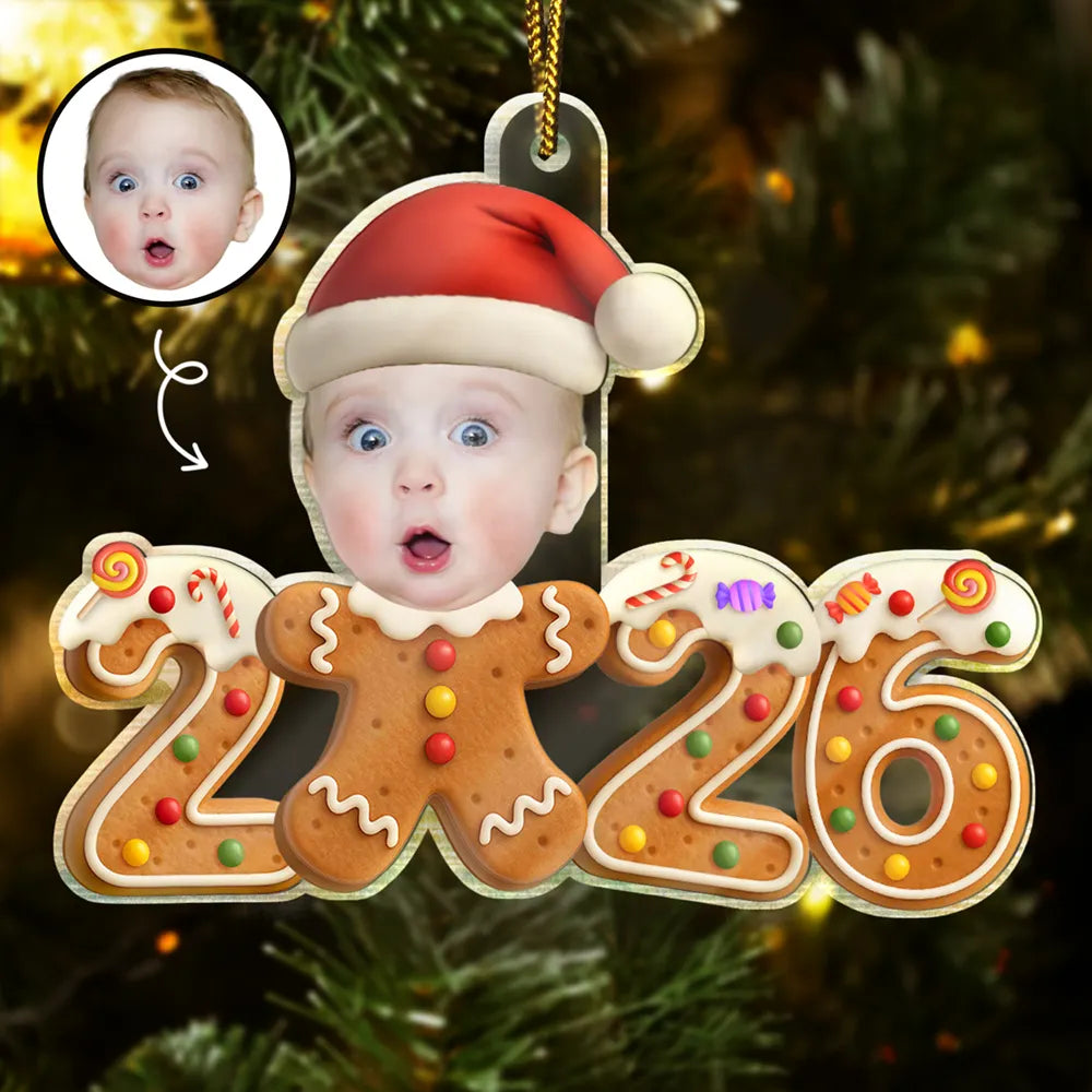 Personalisierter Acrylanhänger – „Baby 2025“ – Lustiges Lebkuchen-Design mit Foto