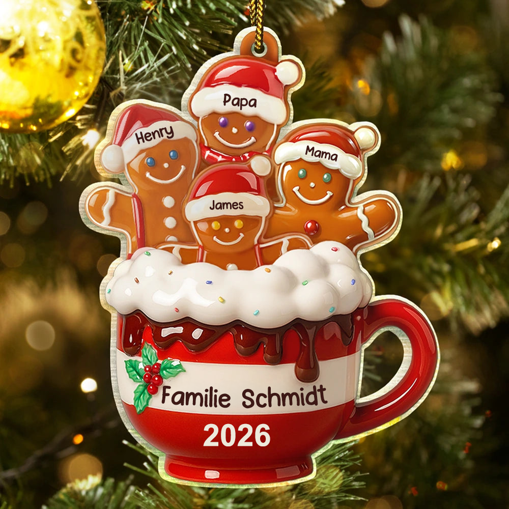 Personalisierter Acryl-Weihnachtsanhänger – Lebkuchenfamilie mit Namen